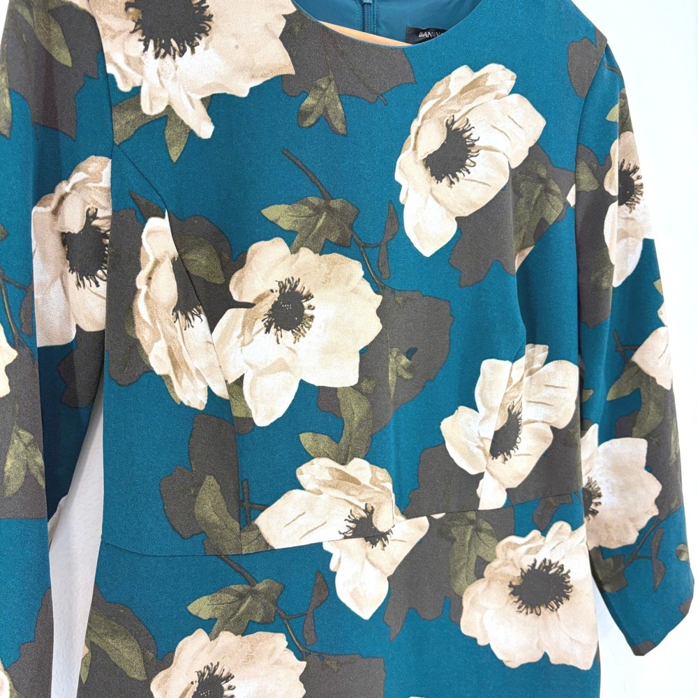Banana Republic Petite 6P Teal Floral Shift Dress Garden Party Romantic Wedding - Picture 2 of 9
